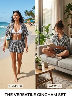 Betsey Johnson Gingham  Cover-Up Set & Heart Pajama Size M.